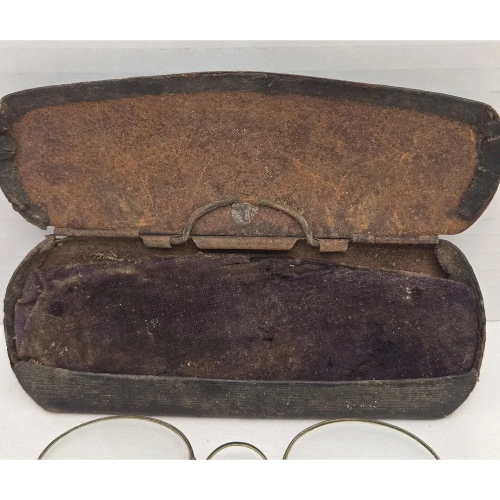 Antique 1890s WILLSON Wire Rim Oval Spectacles Eveglasses w/ Velvet Lined Case